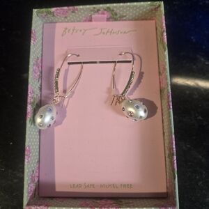 Betsey Johnson White Pearl Drop Earrings with Pink and Purple Accents